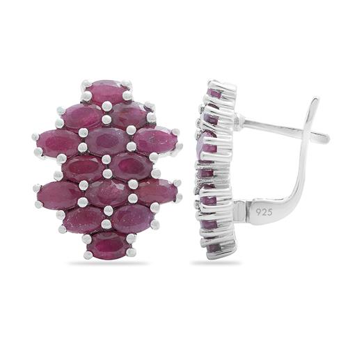 REAL RUBY GEMSTONE CLUSTER EARRINGS IN STERLING SILVER